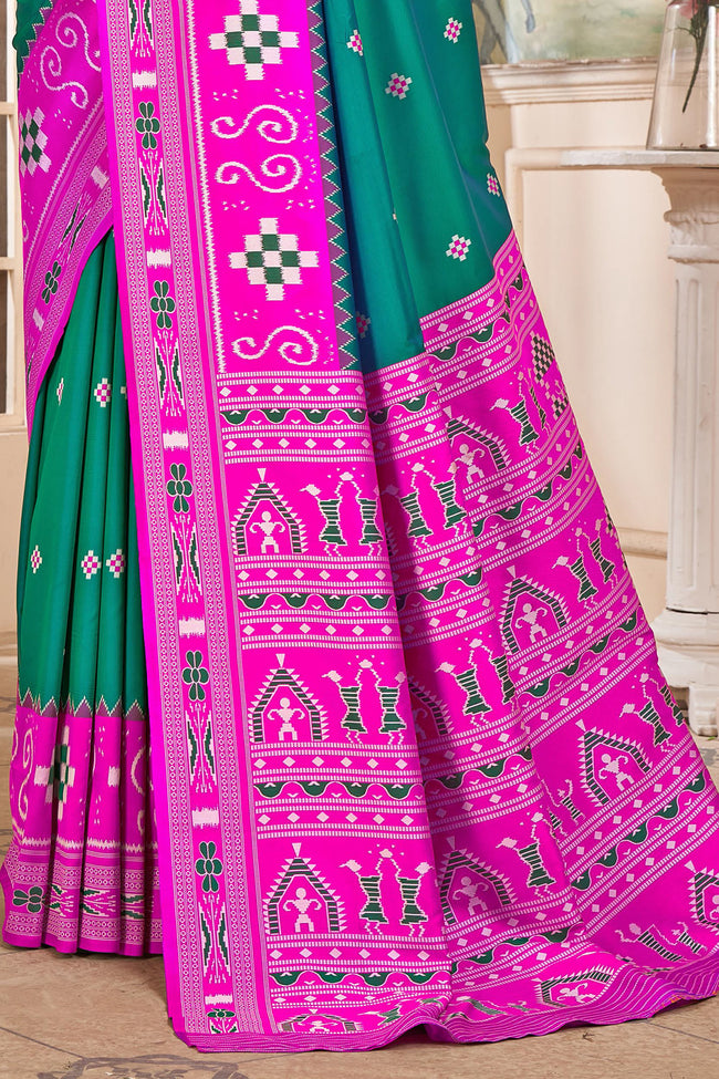 Teal With Magenta Weaving Patola Silk Traditional Saree