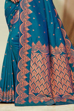 Rama Blue Woven Art Silk Saree With Blouse Piece