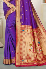 Purple With Maroon Art Silk Paithani Saree With Blouse Piece