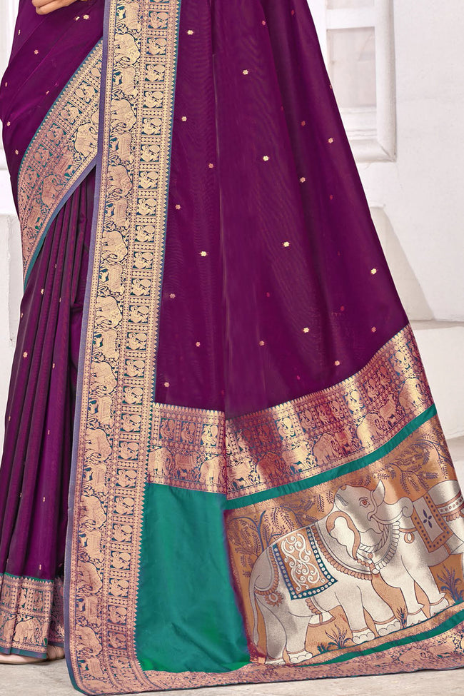 Brown With Teal BorderTraditional Wear Art Silk Saree