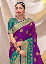 Purple Soft Silk Woven Saree And Blouse Piece