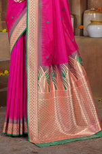 Rani Pink With Green Border Silk Traditional Saree