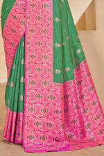 Mint Green & Pink Woven Festival Wear Silk Saree With Blouse Piece