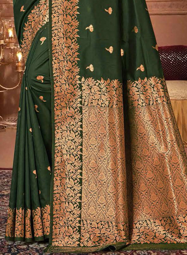 Black Banarasi Silk Saree With Woven Floral Motifs And Blouse Piece