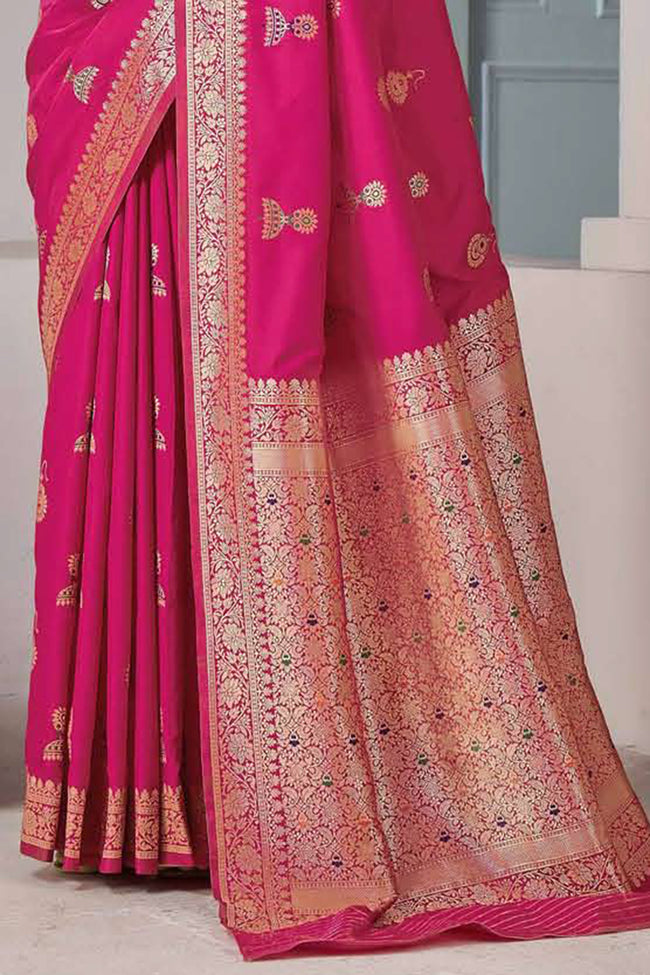 Rani Pink Banarasi Silk Festival Traditional Saree With Blouse Piece