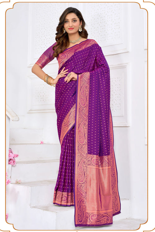 Purple With Weaving Zari Border Silk Saree