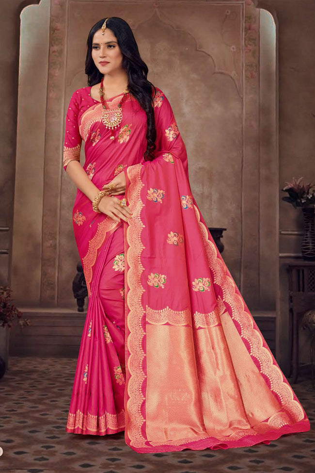 Crimson Embroidered Art Silk Saree With Blouse Piece