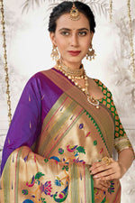 Purple With Green Woven Art Silk Paithani  Saree