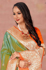 Spring Green With Orange Weaving Work Festive Wear Saree