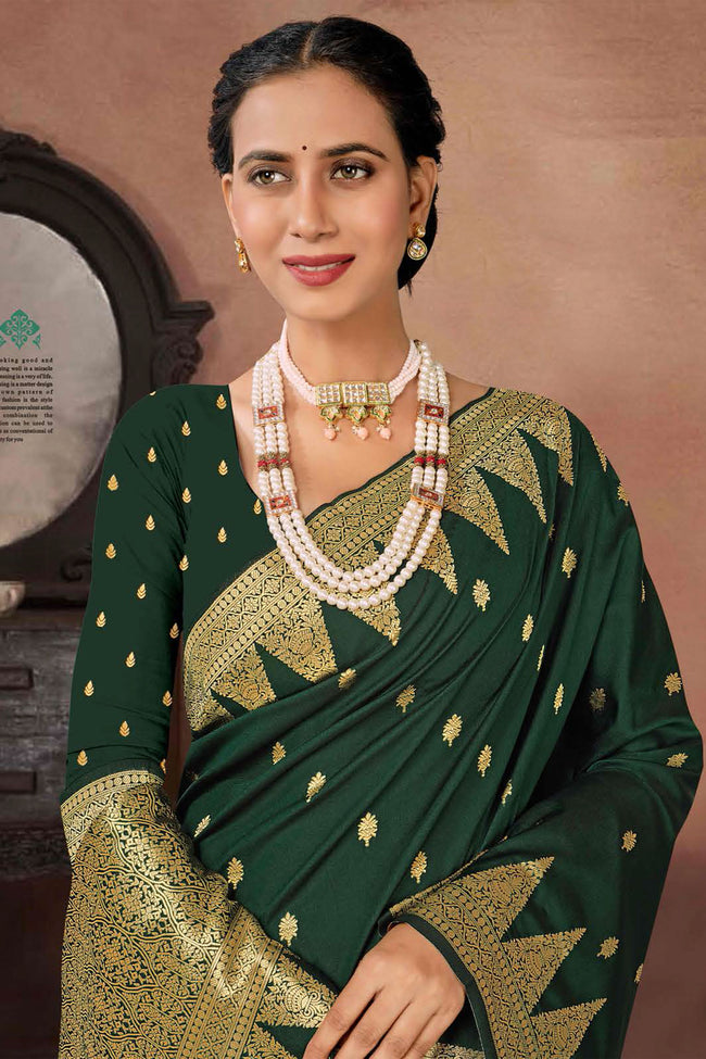 Forest Green Wedding Wear Woven Art Silk Saree With Blouse Piece