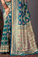Blue Color Heavy Woven Silk Saree And Blouse Piece