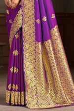 Plum Purple Woven Silk Saree And Blouse Piece
