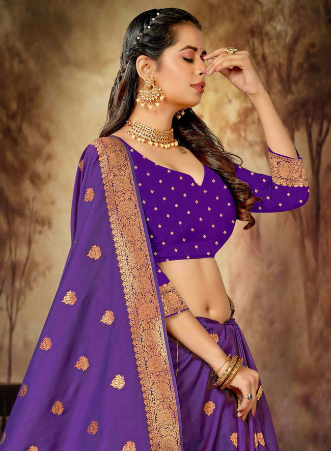 Purple Banarasi Silk Festival Traditional Saree With Blouse