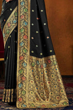 Black Soft Woven Silk Saree And Blouse Piece
