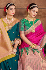 Rani Pink With Green Border Silk Traditional Saree