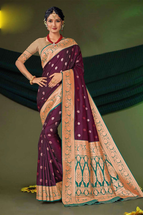 Wine Woven Art Silk Saree With Blouse Piece