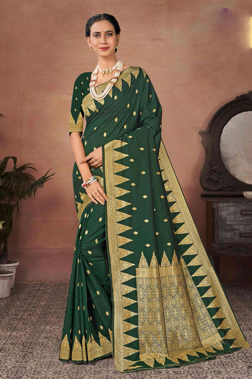 Forest Green Wedding Wear Woven Art Silk Saree With Blouse Piece