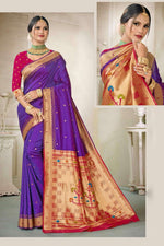 Purple With Maroon Art Silk Paithani Saree With Blouse Piece