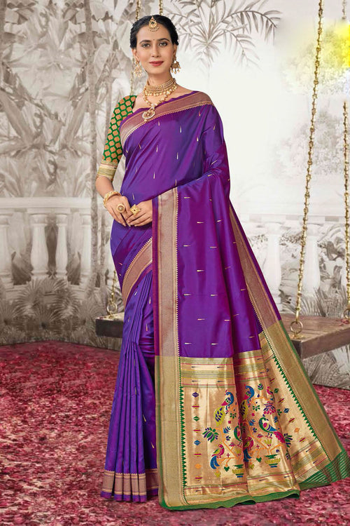 Purple With Green Woven Art Silk Paithani  Saree