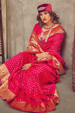 Peach & Gold-Coloured Ethnic Motifs Woven Design Silk Blend Banarasi Saree