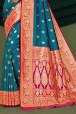 Steel Blue Woven Art Silk Saree With Blouse Piece