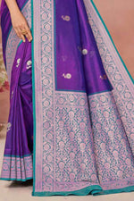 Violet With Steel Blue Weaving Work Festive Wear Saree