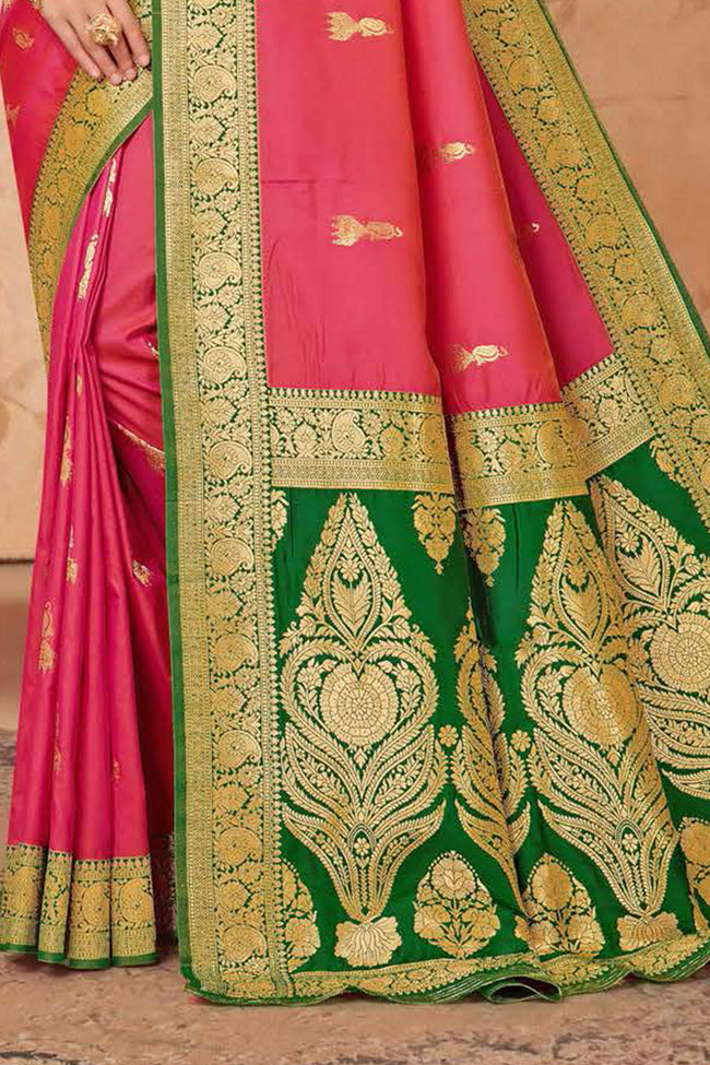 Fuchsia With Green Woven Art Silk Saree