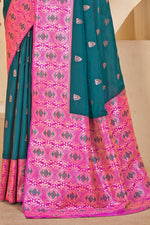 Dark Blue & Pink Woven Festival Wear Silk Saree With Blouse Piece