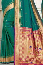 Rama Green With Rani Art Silk Paithani Saree With Blouse Piece