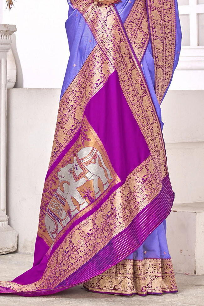 Violet With Magenta Border Traditional Wear Art Silk Saree