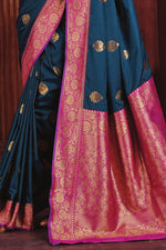 Royal Blue with Pink Border Art Silk Wedding Saree