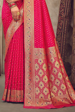 Peach & Gold-Coloured Ethnic Motifs Woven Design Silk Blend Banarasi Saree