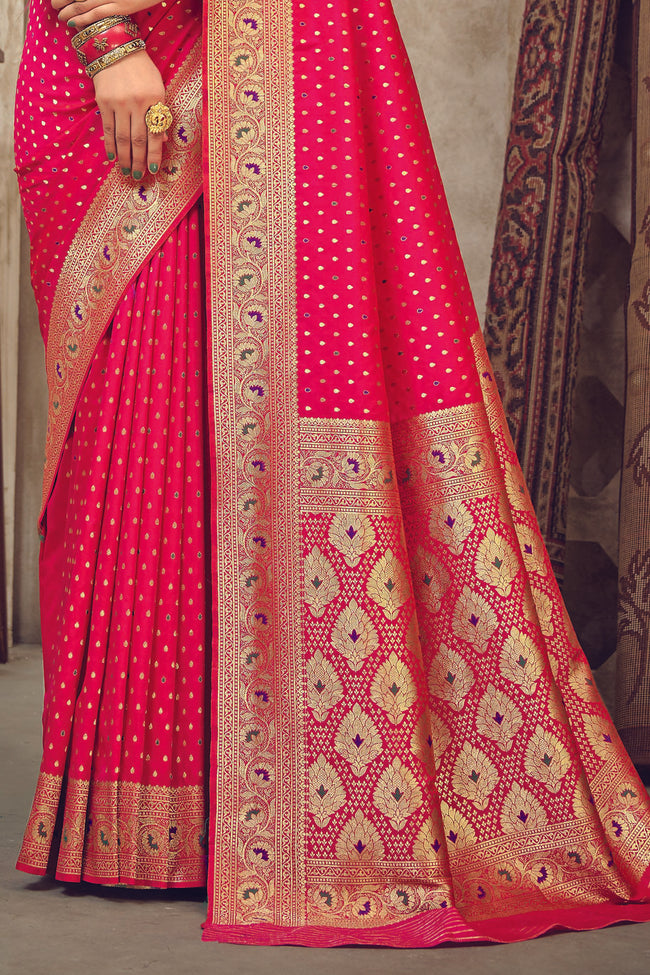 Peach & Gold-Coloured Ethnic Motifs Woven Design Silk Blend Banarasi Saree