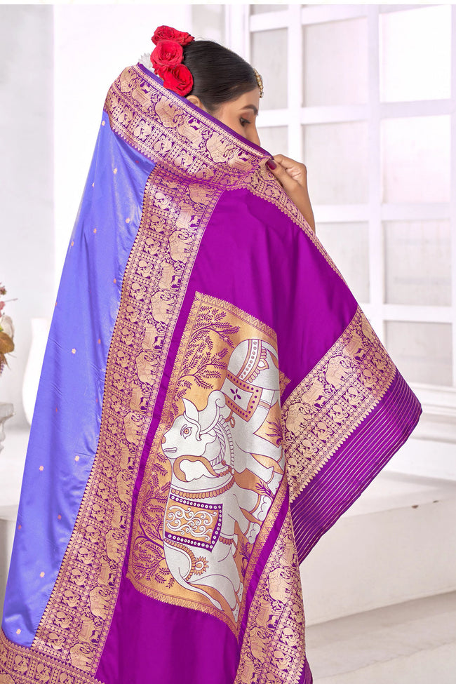 Violet With Magenta Border Traditional Wear Art Silk Saree