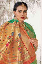 Mint Green With Red Woven Art Silk Paithani  Saree