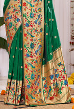 Atlantis Green Banarasi Silk Saree With Paithani Pallu And Blouse Piece