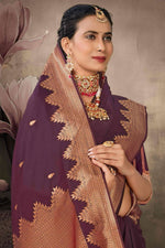 Dark Brown Art Silk Traditional Saree With Blouse Piece