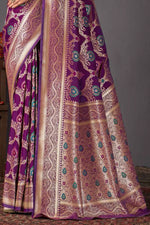 Purple Color Heavy Woven Silk Saree And Blouse Piece