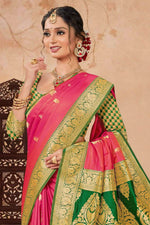 Fuchsia With Green Woven Art Silk Saree