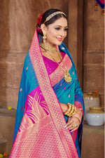 Royal Blue With Pink Border Silk Traditional Saree