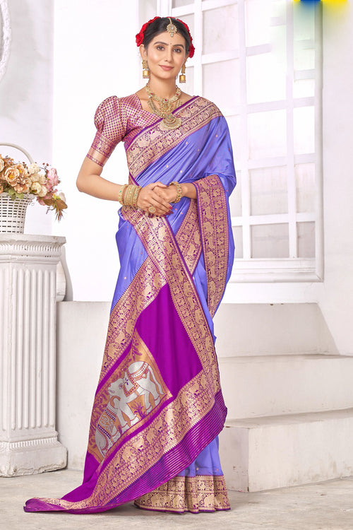 Violet With Magenta Border Traditional Wear Art Silk Saree