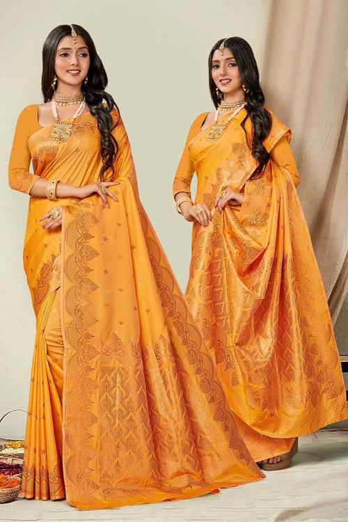 Mustard Yellow Woven Art Silk Saree With Blouse Piece