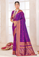 Grape Purple Arts Silk Paithani Saree With Blouse Piece