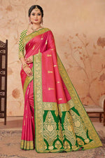 Fuchsia With Green Woven Art Silk Saree