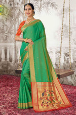 Mint Green With Red Woven Art Silk Paithani  Saree