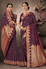 Dark Brown Art Silk Traditional Saree With Blouse Piece