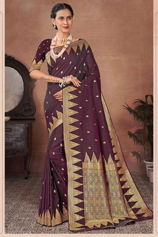 Dark Maroon Wedding Wear Woven Art Silk Saree With Blouse Piece