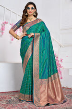 Hunter Green With Weaving Zari Border Silk Saree