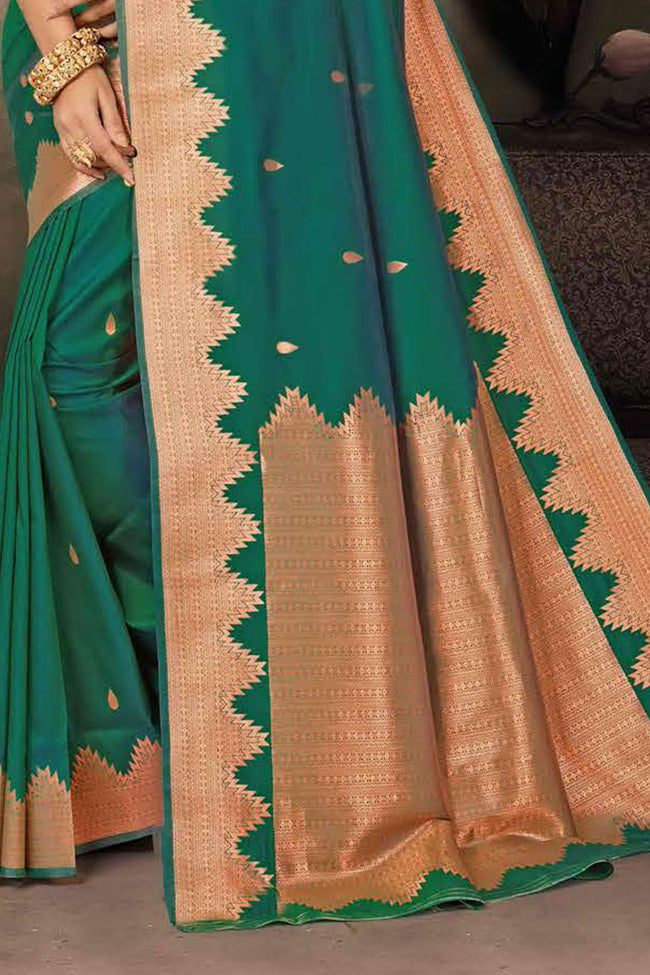 Rama Green Art Silk Traditional Saree With Blouse Piece