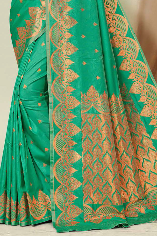 Sea Green Woven Art Silk Saree With Blouse Piece